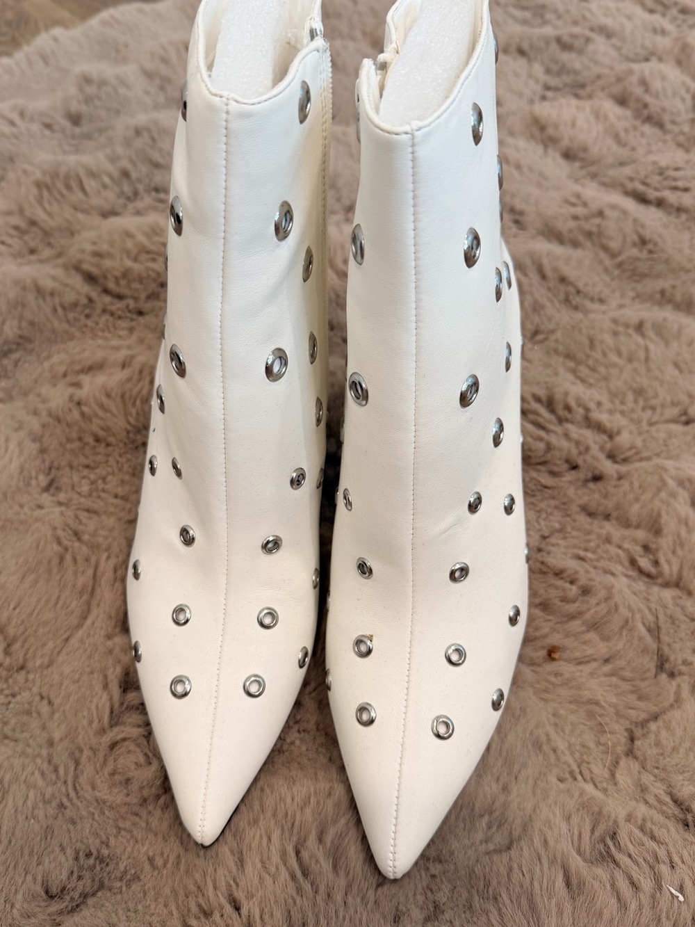 White Studded Pointed-Toe Ankle Booties